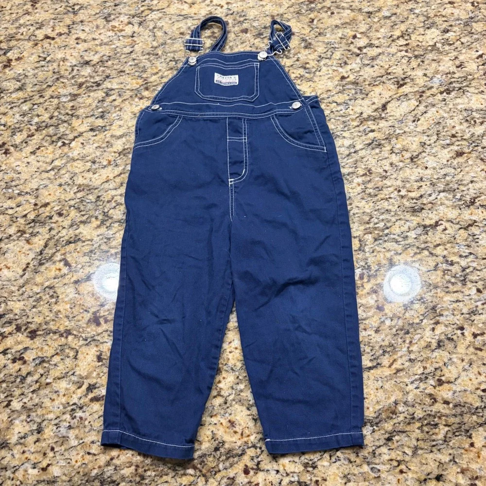 Vintage Carters Watch The Wear Navy Blue Cotton Bib Overalls Kids 3T